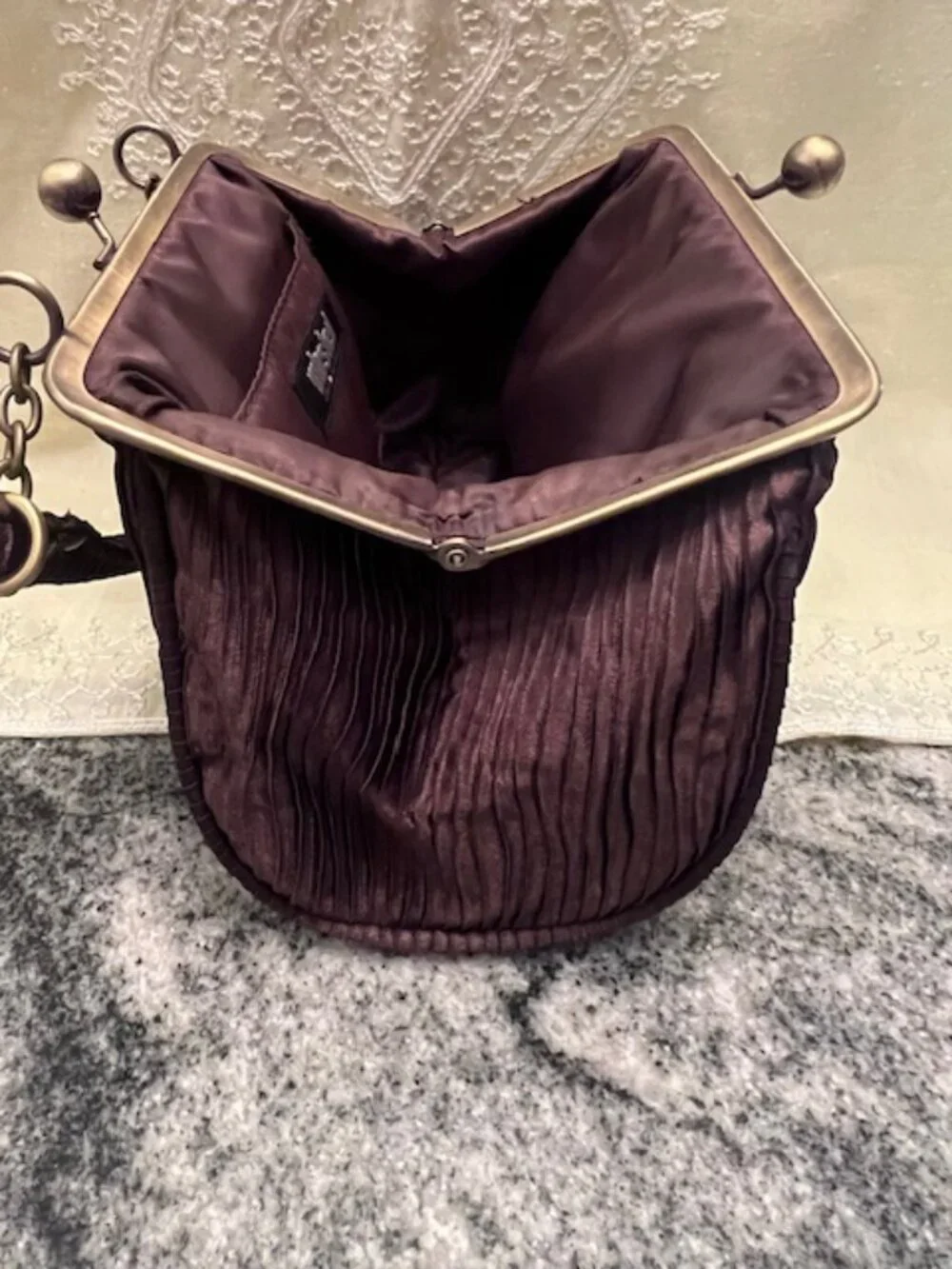 UNLISTED Kenneth‎ Cole vintage-style satin brown clutch metal frame ball clasp